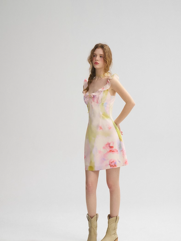 Ruffled suspender dress holiday short skirt French fairy short skirt R2699