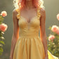 Yellow suspenders low-cut sexy waist slim cute short skirt homecoming dress R3778