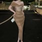 Large size French pure sexy one shoulder dress high-end lady evening dress R1830