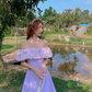 New summer skirt purple temperament one-shoulder French waist sweet suspender dress for women R4119