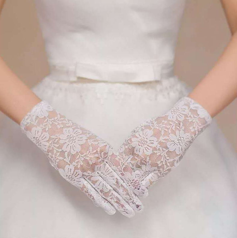 Bridal wedding gloves sun protection short lace full finger thin gloves performance gloves     S6251