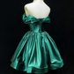 French Chic Turquoise A-Line Bateau Satin Corset Mini Prom Dress Homecoming Dress RS443