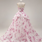 Chiffon Puffy Corset Prom Gown , Floral Women's Maxi Birthday Dress Ball Gown RS2407
