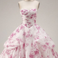 Chiffon Puffy Corset Prom Gown , Floral Women's Maxi Birthday Dress Ball Gown RS2407