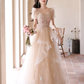Elegant Ivory Beaded A-Line Square Applique Corset Maxi Prom Dress Evening Dress RS609