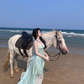 French fairy style blue halter neck suspender dress seaside super fairy pure backless long dress R0250
