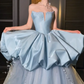 Elegant Baby Blue Tassel A-Line V-neck Corset Maxi Prom Dress Evening Dress RS610