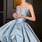 Elegant Baby Blue Tassel A-Line V-neck Corset Maxi Prom Dress Evening Dress RS610