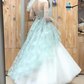 Fresh Mint Green A-Line Strapless Applique Corset Maxi Prom Dress Evening Dress RS611