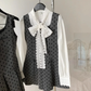 Gray polka dot suspender dress slim French retro lace bow tie shirt two-piece suit R0043