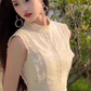Gentle temperament lace sleeveless vest dress beautiful waist A-line long skirt R0677