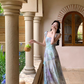 Beautiful oil painting style fishtail long skirt summer French retro gradient irregular suspender dress R4340