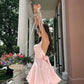 Pink halter neck sexy backless A-line puffy princess dress homecoming dress R2423