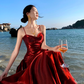Fairy mermaid dress ruffled high-grade temperament red dress R1716