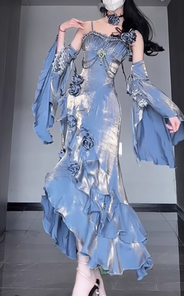 Blue rose dress lolita fishtail skirt Lolita elegant goddess royal sister R1666