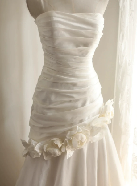 French Chic White Mermaid Strapless Applique Maxi Wedding Dress RS613