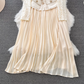 Celebrity temperament fake two-piece long-sleeved square-neck lace waist A-line wide swing dress R0330