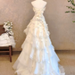 French Chic White Ruffled Mermaid Strapless Applique Maxi Wedding Dress RS614