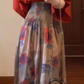 Retro red v-neck dress gentle temperament waist a-line long skirt R0744