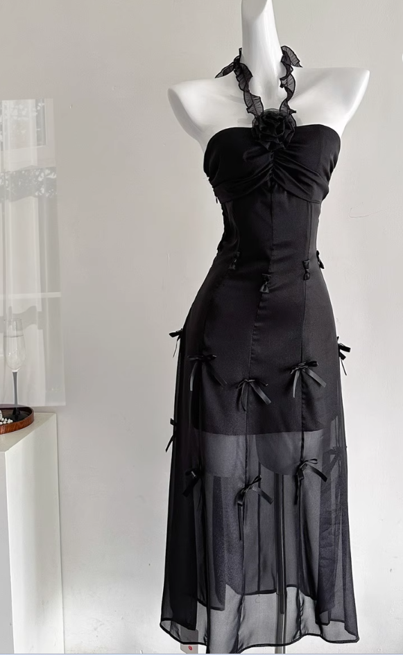 Summer style one dress three wear pure desire slim heavy bow suspender dress R2114