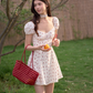 Small fresh and age-reducing floral waist dress summer playful French puff sleeve short skirt R3339