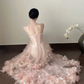 Gentle Blush Pink Mermaid Strapless Tulle Applique Corset Maxi Prom Dress Evening Dress RS616