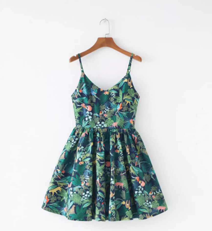 French retro floral slimming and waist cinching skirt with a large skirt and suspender R2874