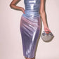 Silver satin smooth suspender tube top waist slim fit hip sexy long skirt homecoming dress R3822