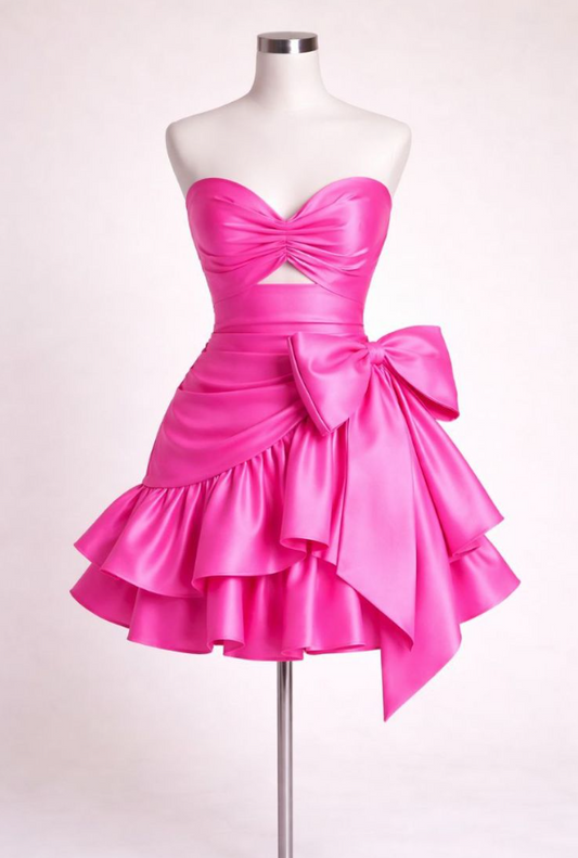 Silky Satin Women's Homecoming Dress Barbie Pink Corset Short Prom Dress Party Dress RS2494