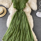 Lace round neck dress long sleeves fashionable slim fit elegant ruffled long skirt dress skirt R0396