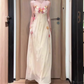 Flower V-neck suspender dress gentle temperament beautiful summer skirt R0729