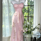 Light green halter neck straps, fitted waist, elegant ball gown R6527
