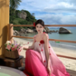 Gradient color loose suspender dress seaside holiday beach dress atmosphere long dress R1614