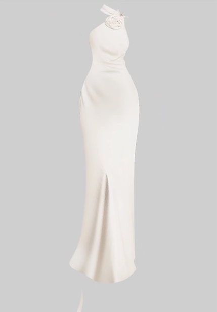 French satin off-shoulder floral dress 2025 backless ribbon evening dress R1383