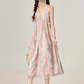 Temperament super fairy pink floral suspender dress beautiful holiday dress R1915