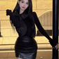 High-grade sense of the queen bow top 2025 large size sexy hip leather skirt suit R1401