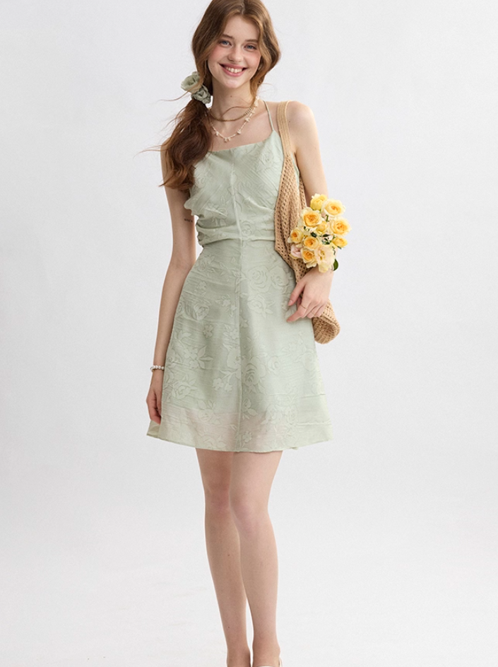 French floral suspender skirt holiday dress petite short skirt high-grade tulle skirt female summer R3487