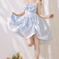 Fresh blue accordion pleated ruffled waisted suspender dress R5250
