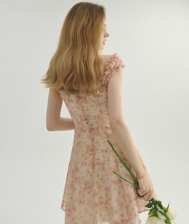 French floral dress fairy dress holiday short dress suspender dress R2769