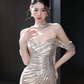 Slim Mermaid Silky Prom Gown , Sliver Women's Maxi Evening Dress Ball Gown RS2721