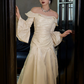 French Chic Ivory Bateau A-Line Satin Silky Corset Maxi Wedding Dress RS2512
