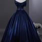 Elegant Navy A-Line Portrait Maxi Prom Dress Evening Dress RS457