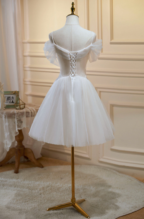 Gentle Ivory Homecoming Dress ,Tulle Beaded Corset Short Prom Dress RS1690