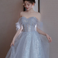 Glitter Tulle Hazy Prom Gown Blue Women's Maxi Evening Dress Birthday Dress RS2787