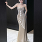 Slim Mermaid Silky Prom Gown , Sliver Women's Maxi Evening Dress Ball Gown RS2721