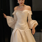 French Chic Ivory Bateau A-Line Satin Silky Corset Maxi Wedding Dress RS2512