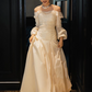 French Chic Ivory Bateau A-Line Satin Silky Corset Maxi Wedding Dress RS2512