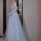 Glitter Tulle Hazy Prom Gown Blue Women's Maxi Evening Dress Birthday Dress RS2787
