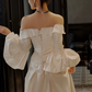 French Chic Ivory Bateau A-Line Satin Silky Corset Maxi Wedding Dress RS2512
