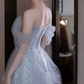 Glitter Tulle Hazy Prom Gown Blue Women's Maxi Evening Dress Birthday Dress RS2787